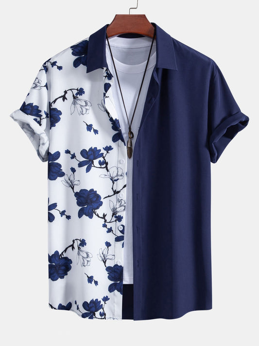 Aurelio® | Floral Patchwork Print Button Up Shirt