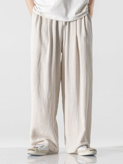Ewan® | Wide Relax Fit Trousers In Linen And Cotton Mix