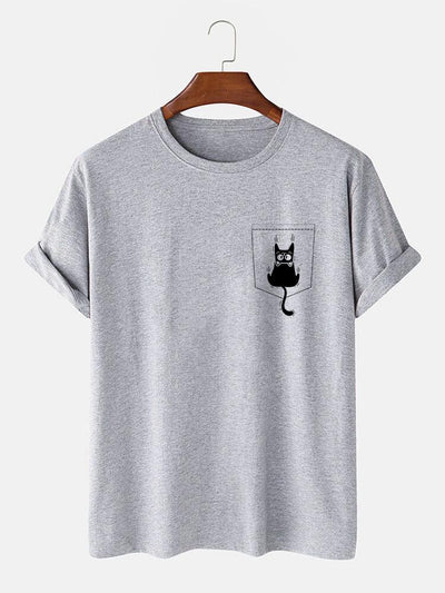 Hernán® | Cat Slipping Out Of Pocket Print T-Shirt