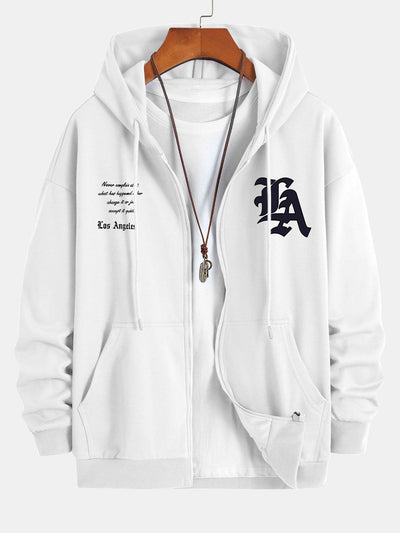 Renzo | Los Angeles Slogan Print Relax Fit Zip Hoodie