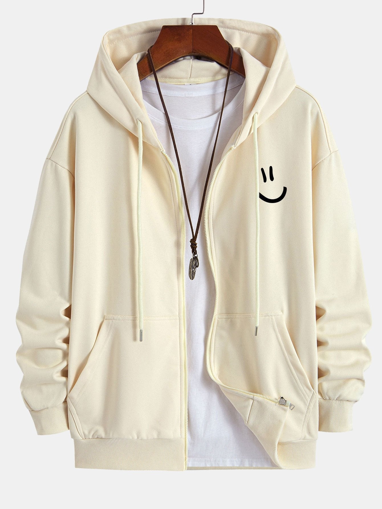 Shane | Smiley Face Print Relax Fit Zip Hoodie