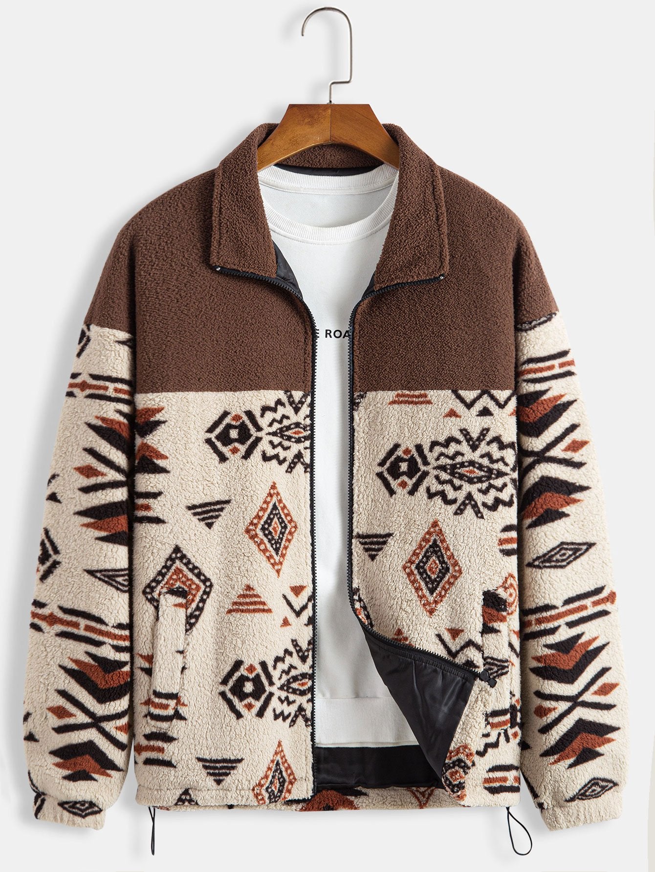 Alejandro | Aztec Print Patchwork Teddy Fleece Coat