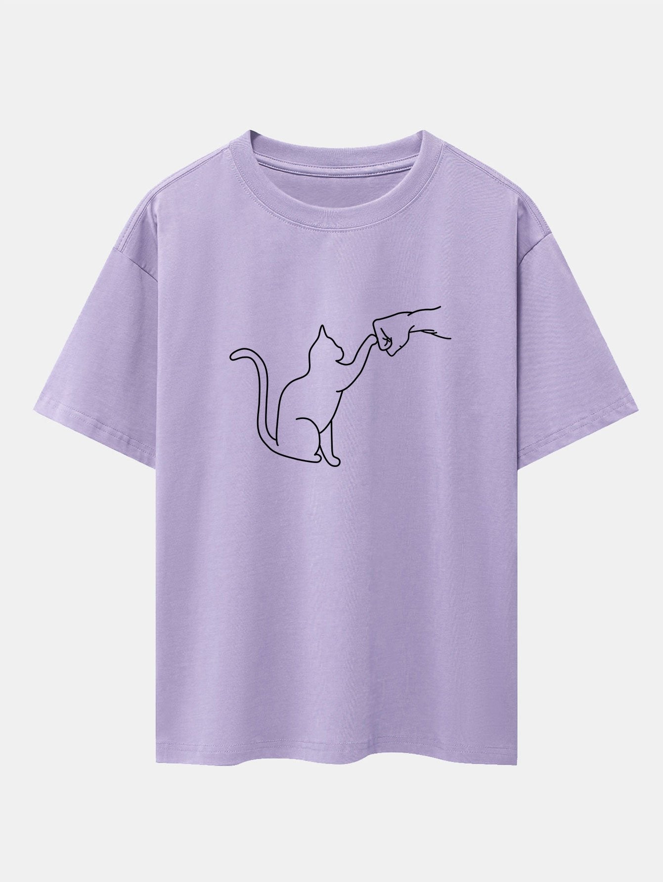 Asier® | Fist Bump Cat Print Drop Shoulder Oversize T-Shirt