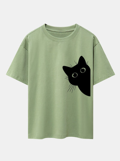 Zacarías® | Black Cat Print Drop Shoulder Oversize T-Shirt