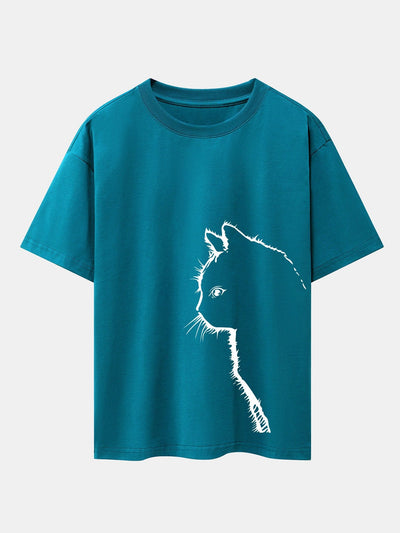 Héctor® | Cat Silhouette Print Drop Shoulder Oversize T-Shirt