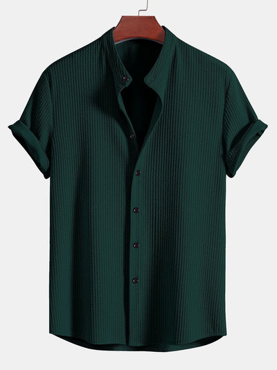 Adalgiso® | Muscle Fit Ribbed Stand Collar Shirt & Shorts