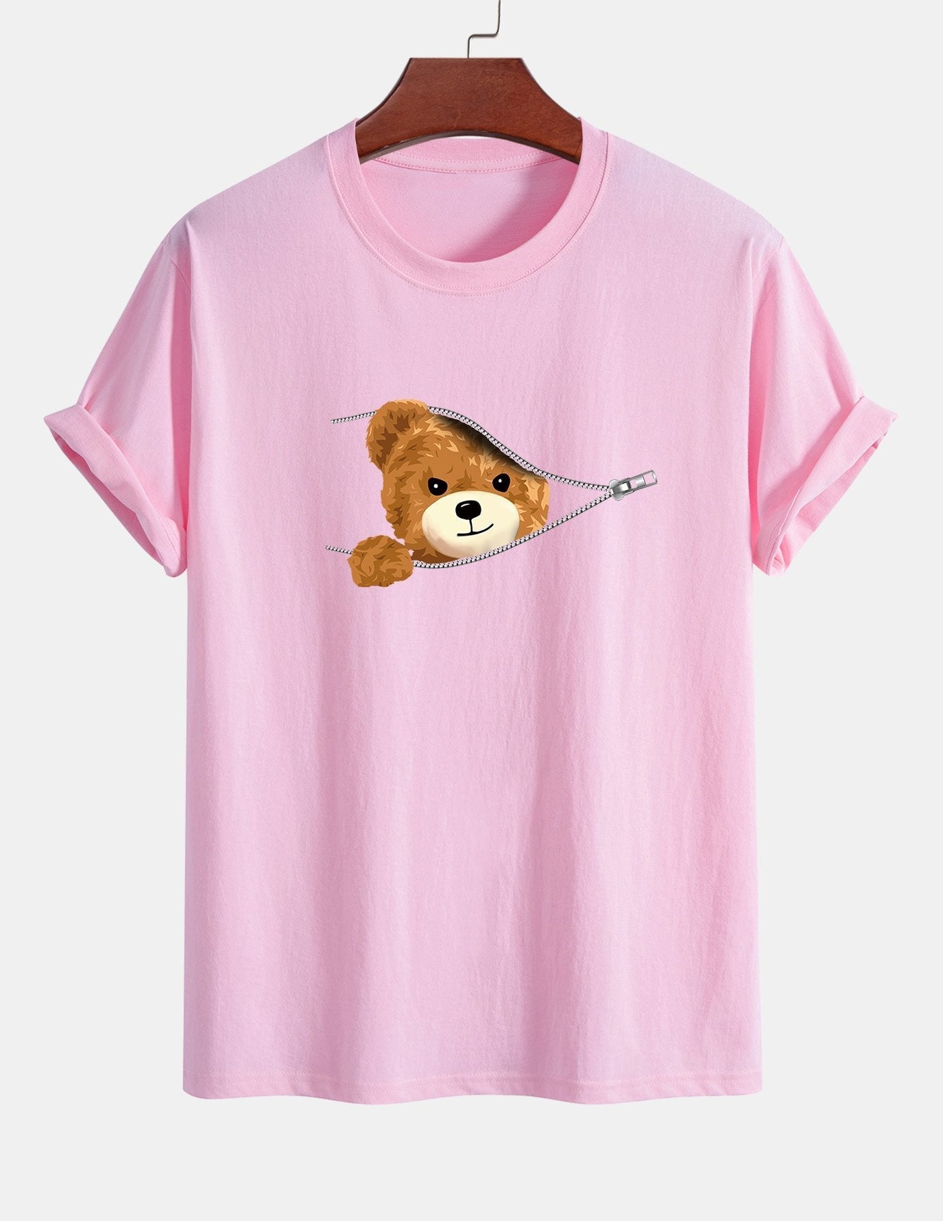 Yeray® | Zipper Bear Print Cotton T-Shirt