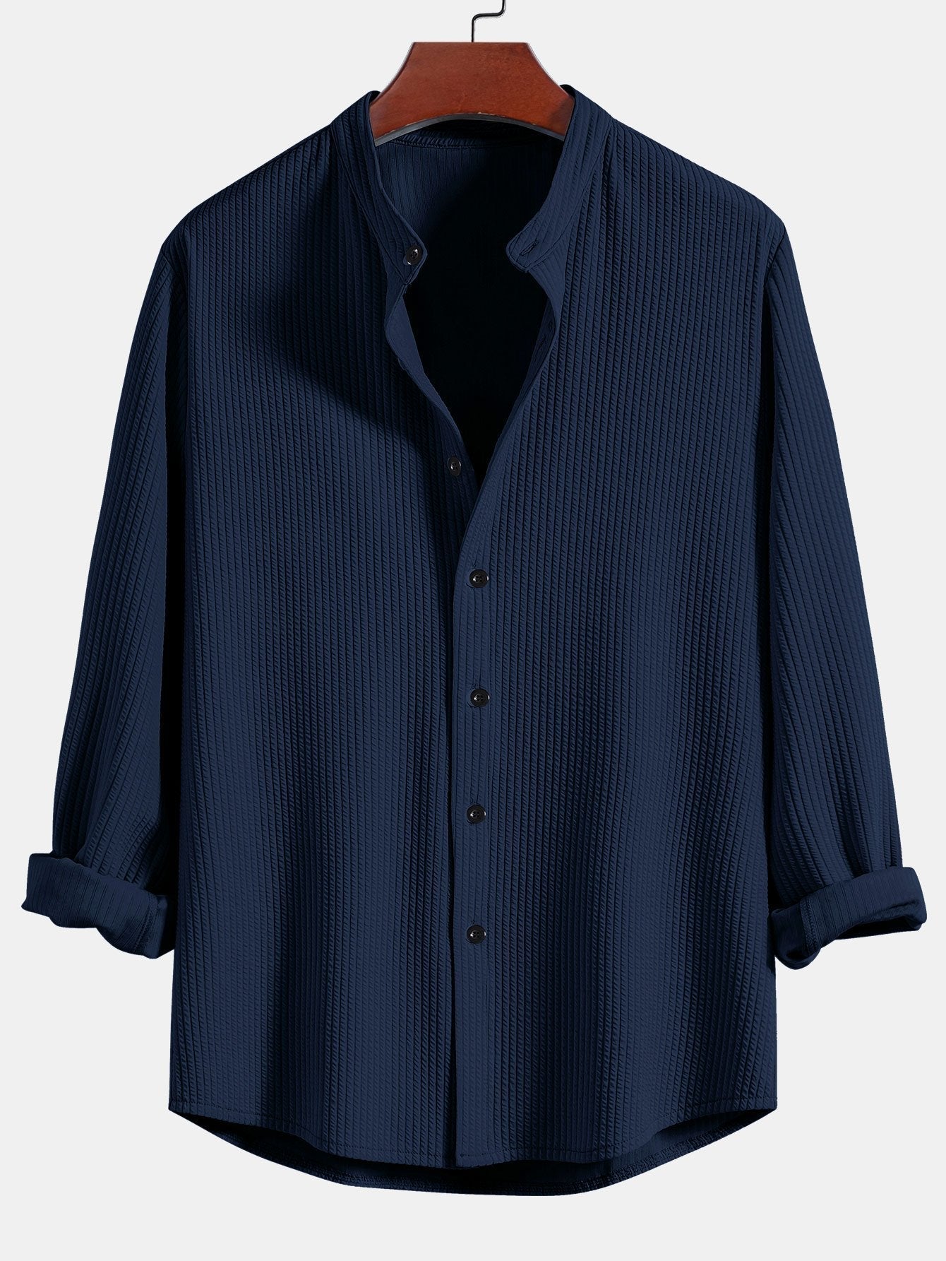 Baldomero® | Long Sleeve Muscle Fit Ribbed Stand Collar Shirt