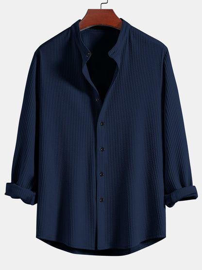 Baldomero® | Long Sleeve Muscle Fit Ribbed Stand Collar Shirt