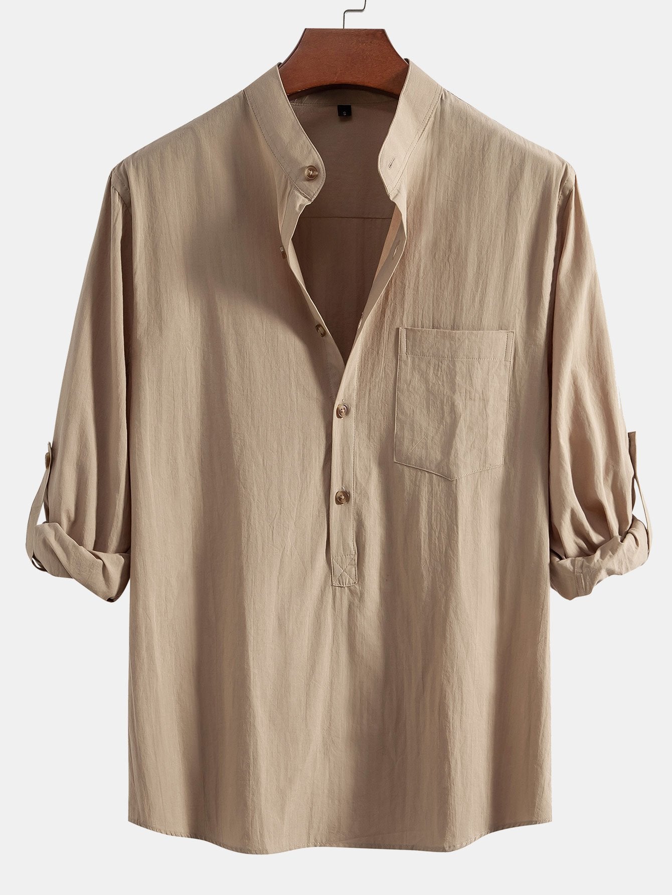 Aniruddha® | Long Sleeve Linen Look Henley Collar Shirt