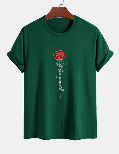 Arsenio® | Rose Slogan Print Cotton T-Shirt