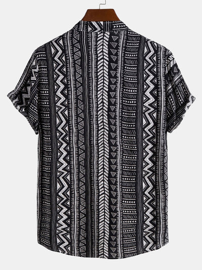 Aram® | Tribal Geometric Print Half Placket Henley Collar Shirt