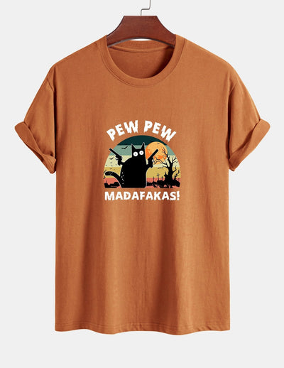 Telesforo® | Black Cat Print Cotton T-Shirt