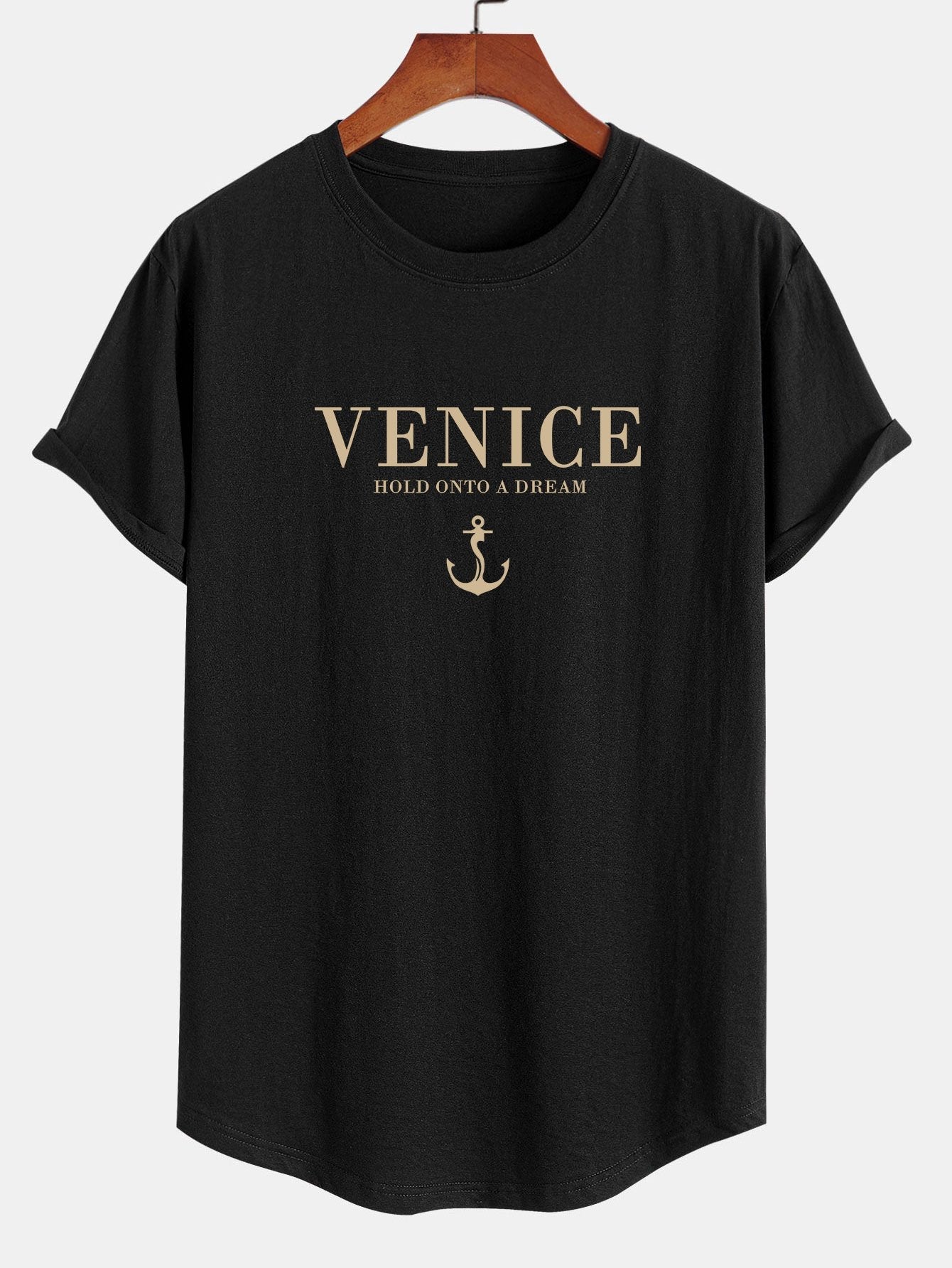 Anton® | Venice Anchor Print Cotton Arc Hem T-Shirt