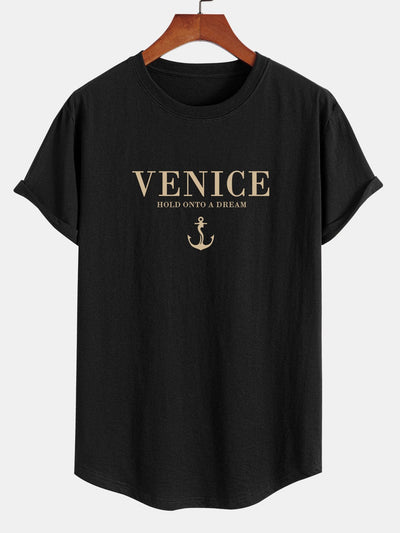 Anton® | Venice Anchor Print Cotton Arc Hem T-Shirt