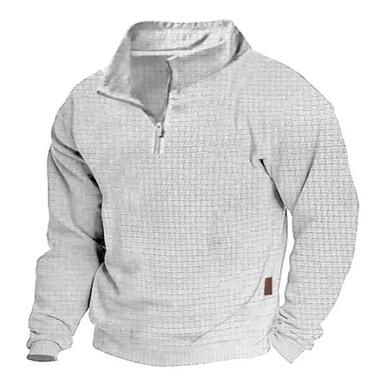 Men's Otdoor Cotn Blend Waffle Stand Collaripper Long Sleeve Sweatshirt