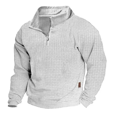 Men's Otdoor Cotn Blend Waffle Stand Collaripper Long Sleeve Sweatshirt