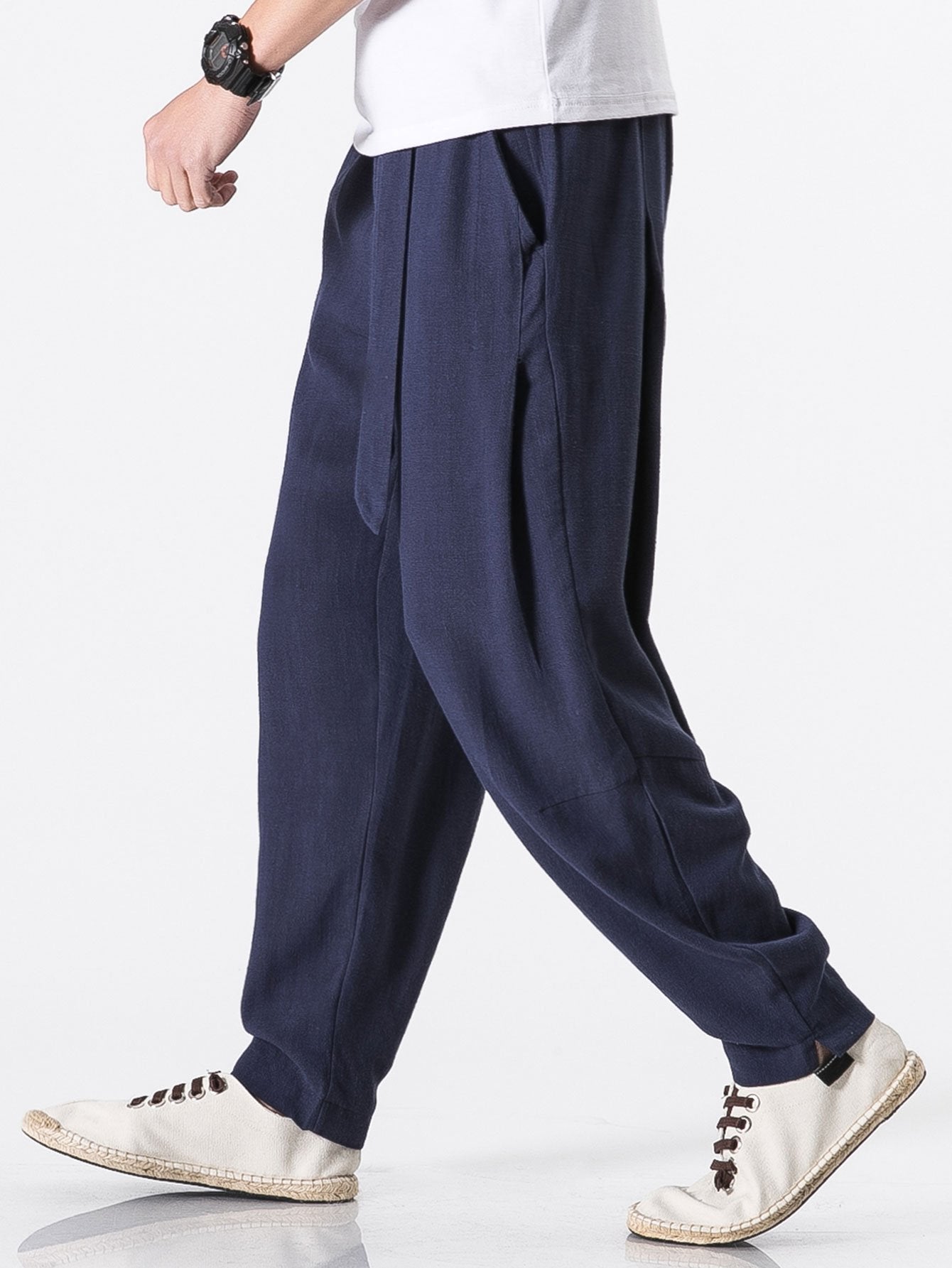 Judas® | Detachable Belt Relax Fit Linen And Cotton Blend Harem Pants