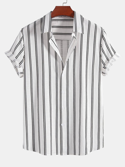 Javier® | Linen Look Striped Button Up Shirt