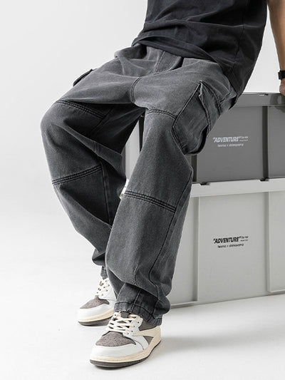 Augustin® | Elastic Waist Relax Fit Straight Leg Cargo Jeans