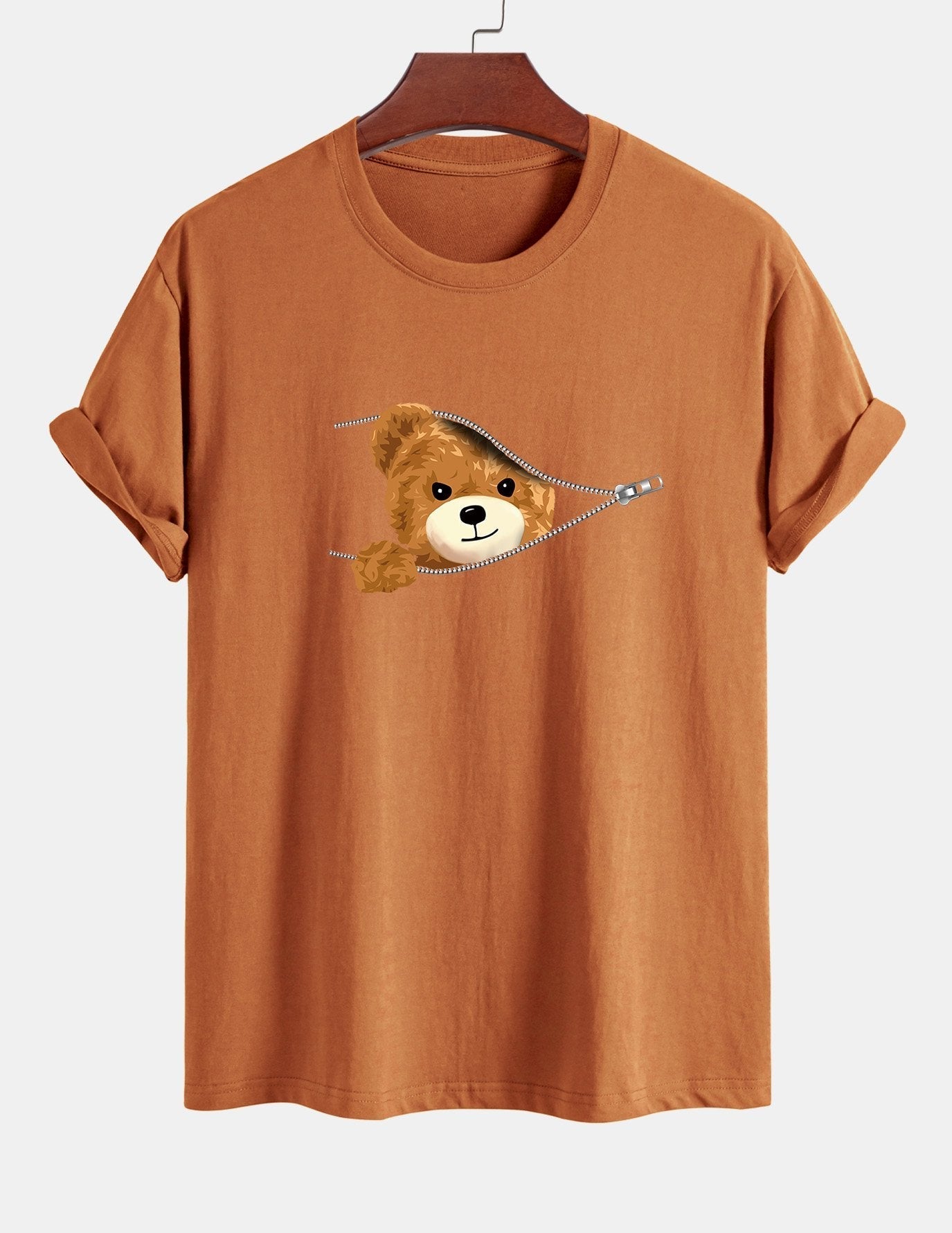 Yeray® | Zipper Bear Print Cotton T-Shirt