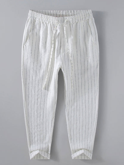Jacinto® | Striped Linen Cotton Blend Cropped Pants