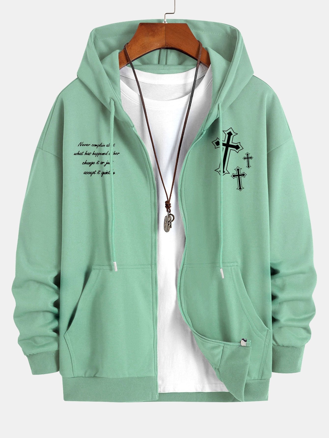 Waylon | Cross Slogan Print Relax Fit Zip Hoodie