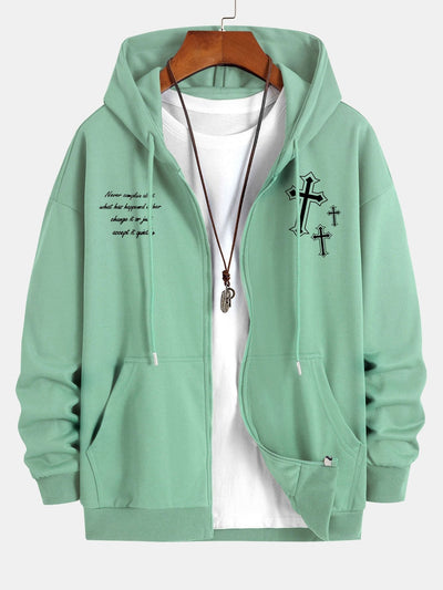 Waylon | Cross Slogan Print Relax Fit Zip Hoodie