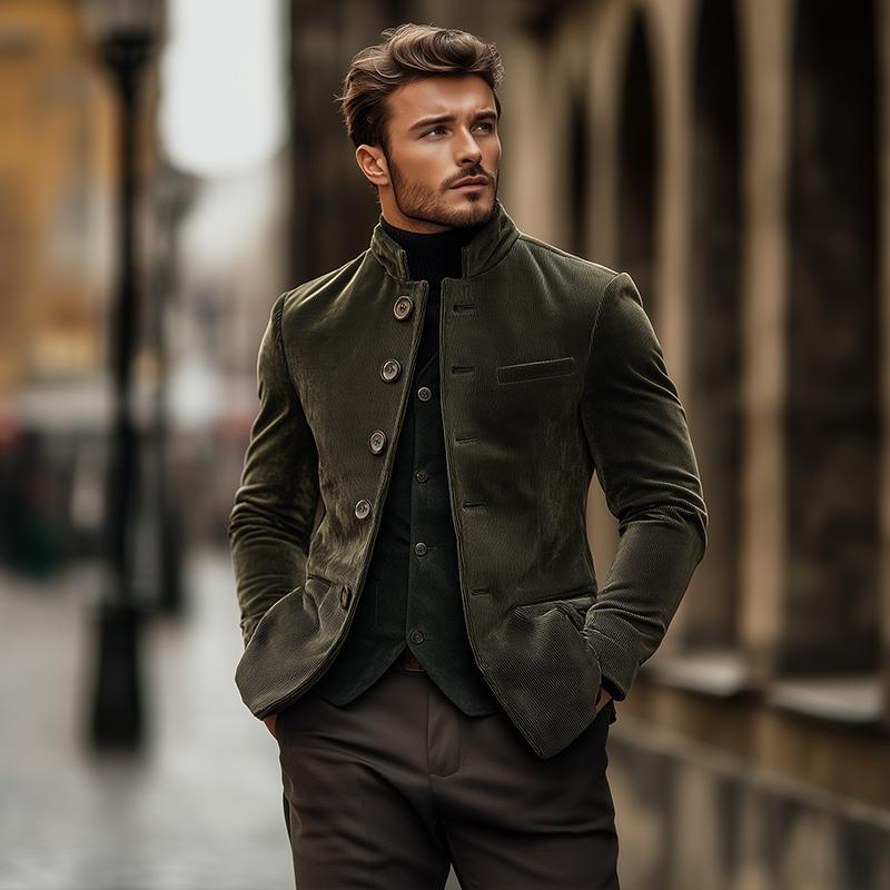 Men's Vine Cordroy Stand Collar Single Breasted SliFit Blazer