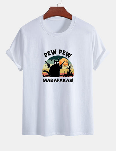 Telesforo® | Black Cat Print Cotton T-Shirt