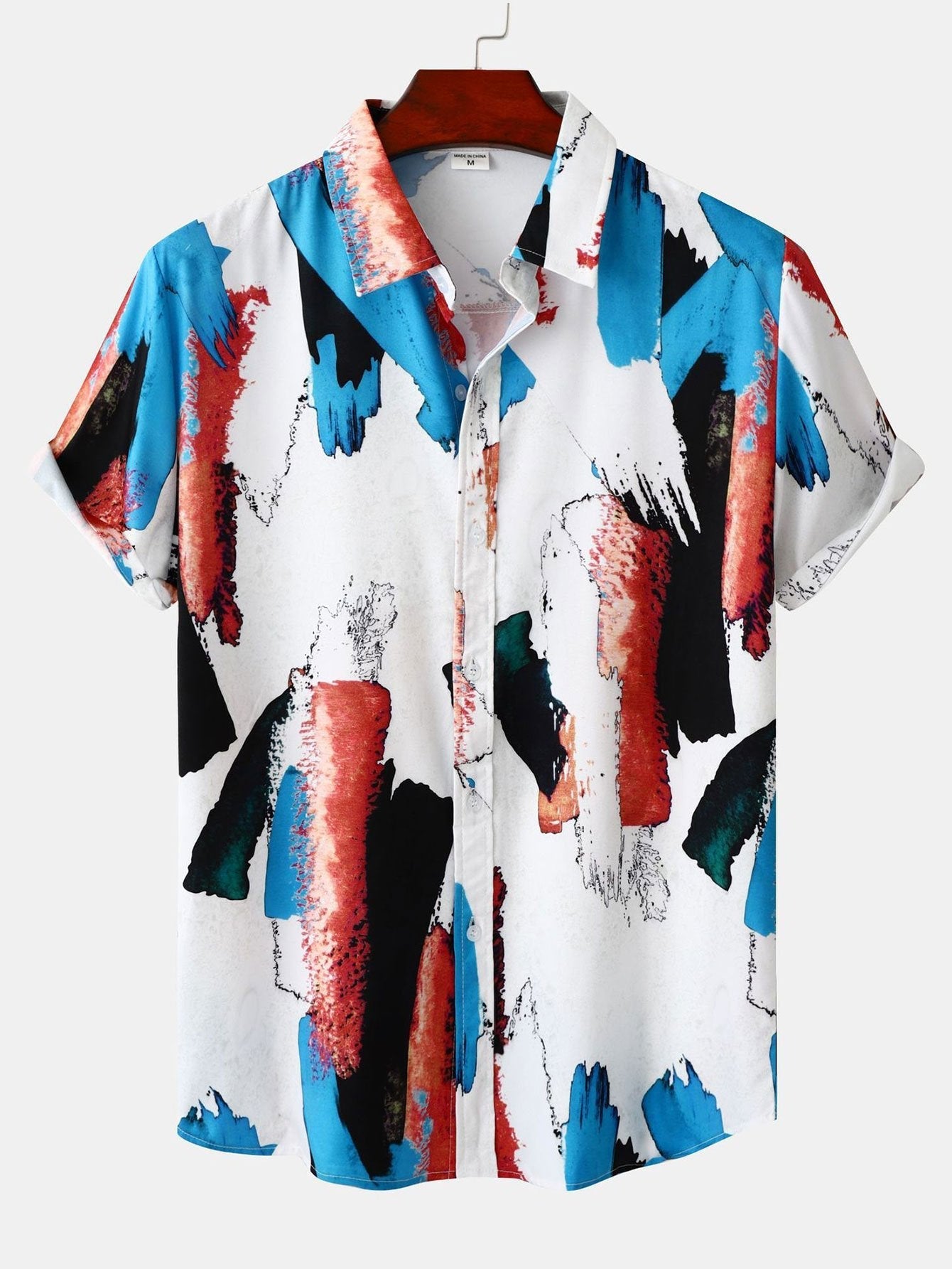 Angelico® | Colorful Brushstroke Print Button Up Shirt