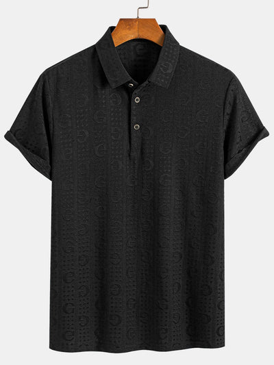 Cornelio® | Short Sleeve Knitted Letter Textured Polo
