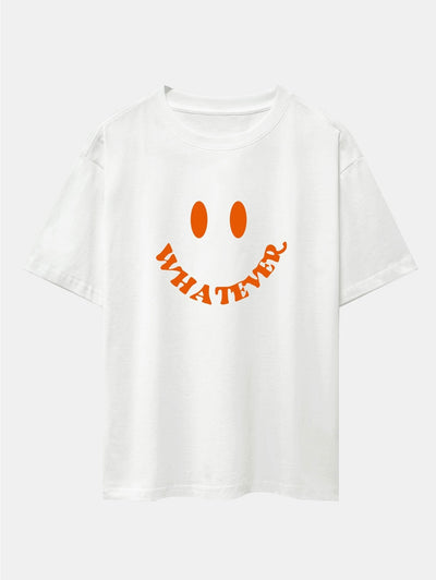 Andrés® | Smiley Face Slogan Print Drop Shoulder Oversize T-Shirt