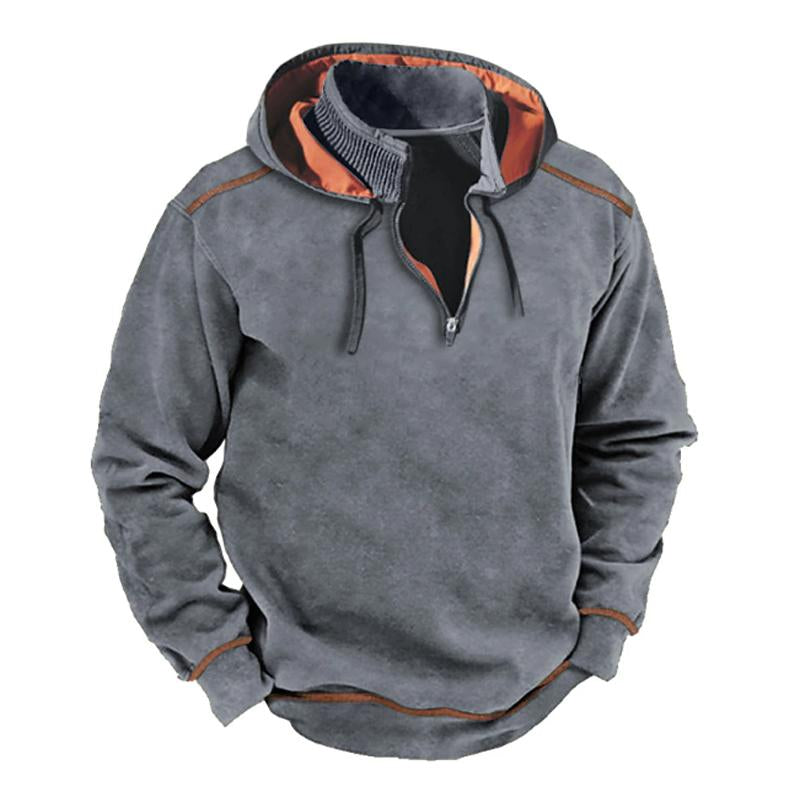 Men's Vine Contrastipper Stand Collar Patchwork Hooded Sweatshirt