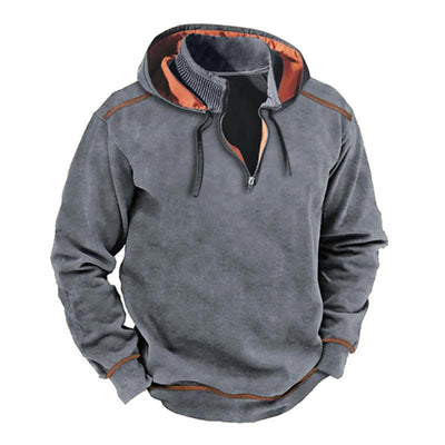 Men's Vine Contrastipper Stand Collar Patchwork Hooded Sweatshirt