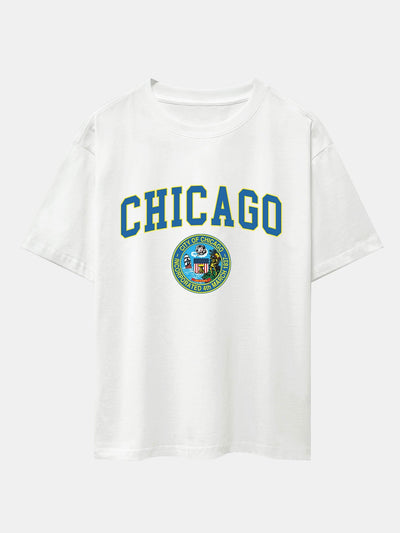 Lorenzo® | Chicago Coat Of Arms Print Drop Shoulder Oversize T-Shirt