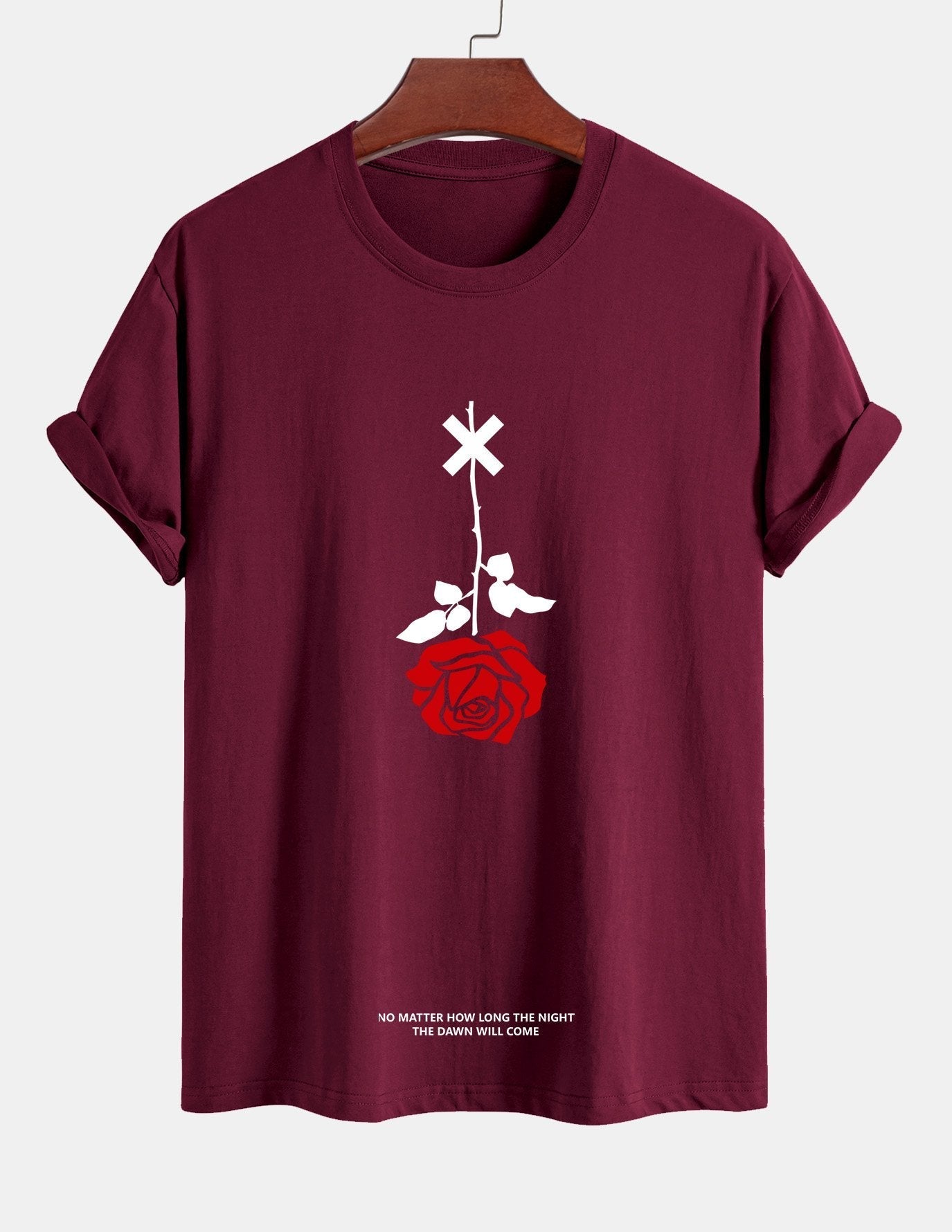 Teobaldo® | Inverted Rose Slogan Print Cotton T-Shirt