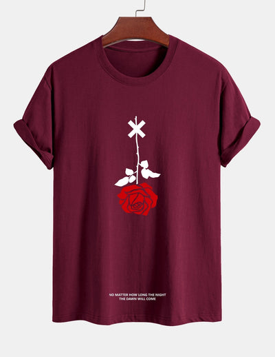 Teobaldo® | Inverted Rose Slogan Print Cotton T-Shirt