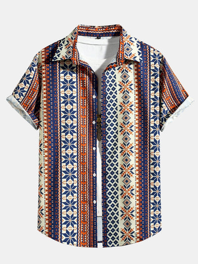 Ameer® | Aztec Geometric Print Button Up Shirt