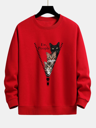 Simeón® | Zipper Cat Print Relax Fit Sweatshirt