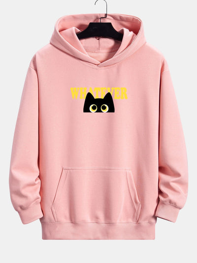 Leland | Whatever Black Cat Print Relax Fit Hoodie