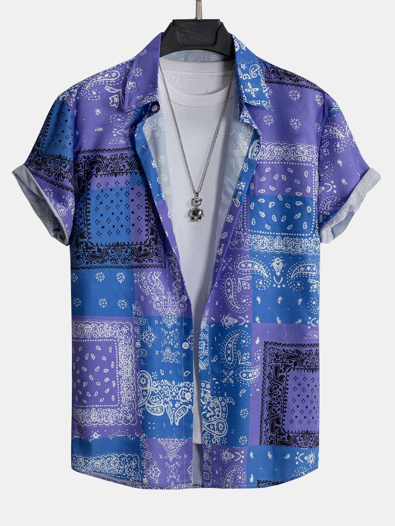 Asaph® | Paisley Bandana Print Button Up Shirt Random Pattern Design