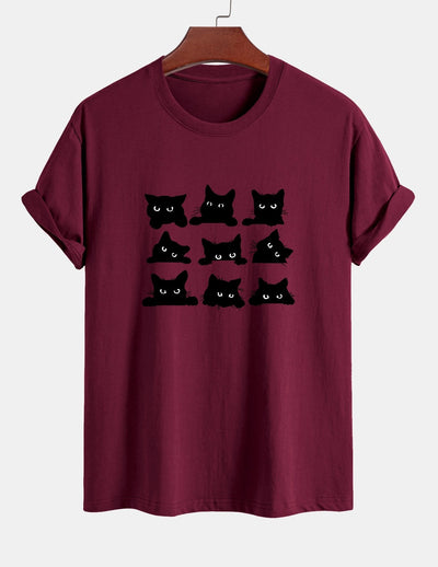 Arán® | Black Cat Staring Print Cotton T-Shirt