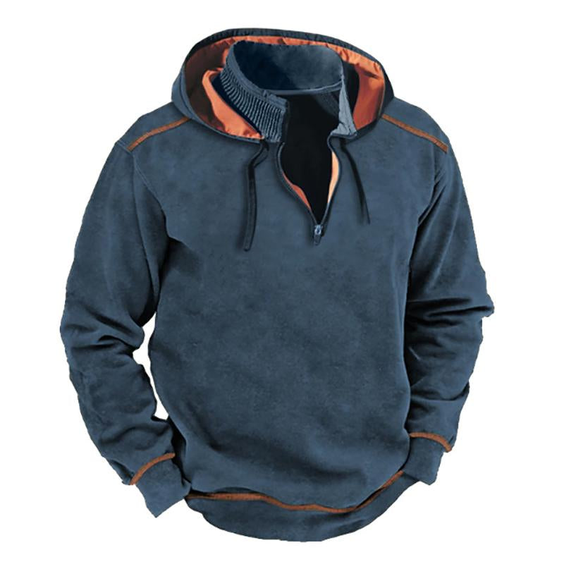 Men's Vine Contrastipper Stand Collar Patchwork Hooded Sweatshirt