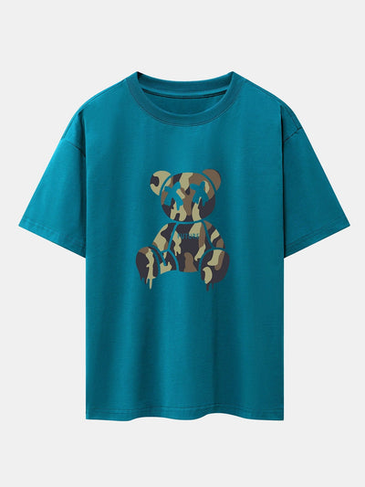 Cristian® | Camouflage Dissolving Bear Print Drop Shoulder Oversize T-Shirt