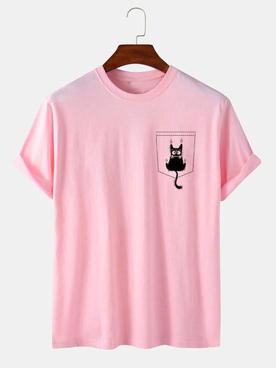 Hernán® | Cat Slipping Out Of Pocket Print T-Shirt