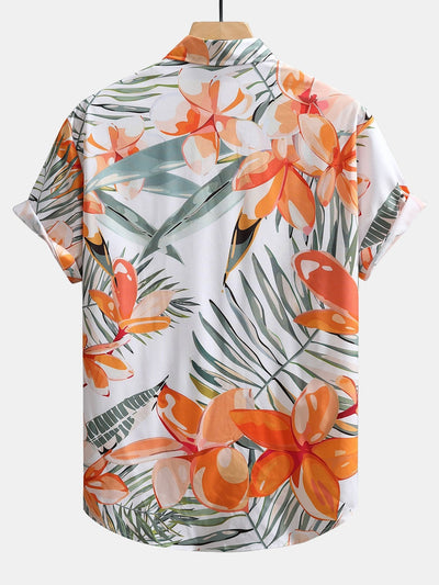 Adalwolf® | Flower Plants Print Button Up Shirt & Swim Shorts