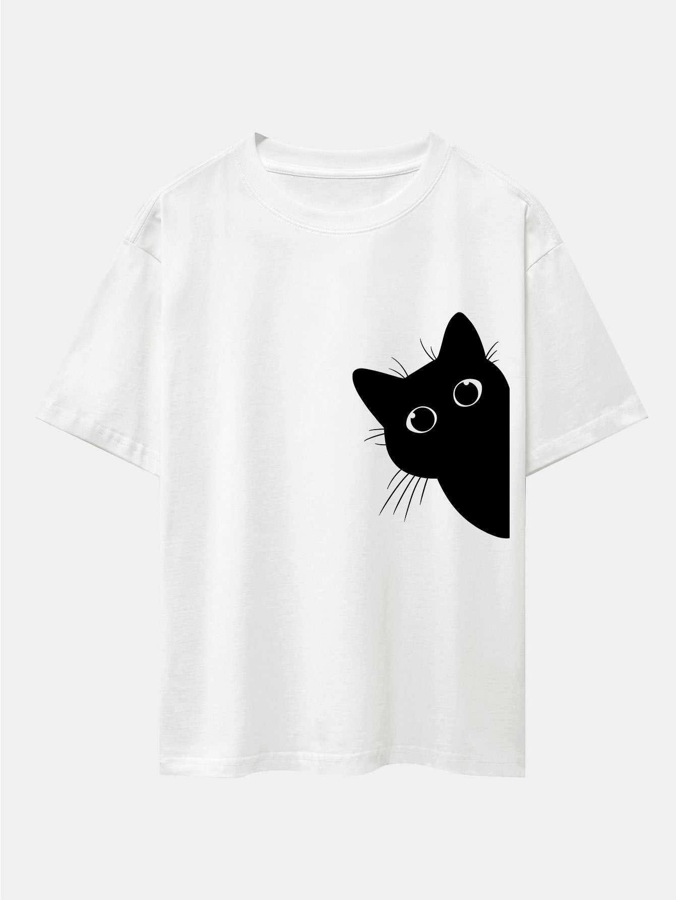 Severo® | Black Cat Print Drop Shoulder Oversize T-Shirt