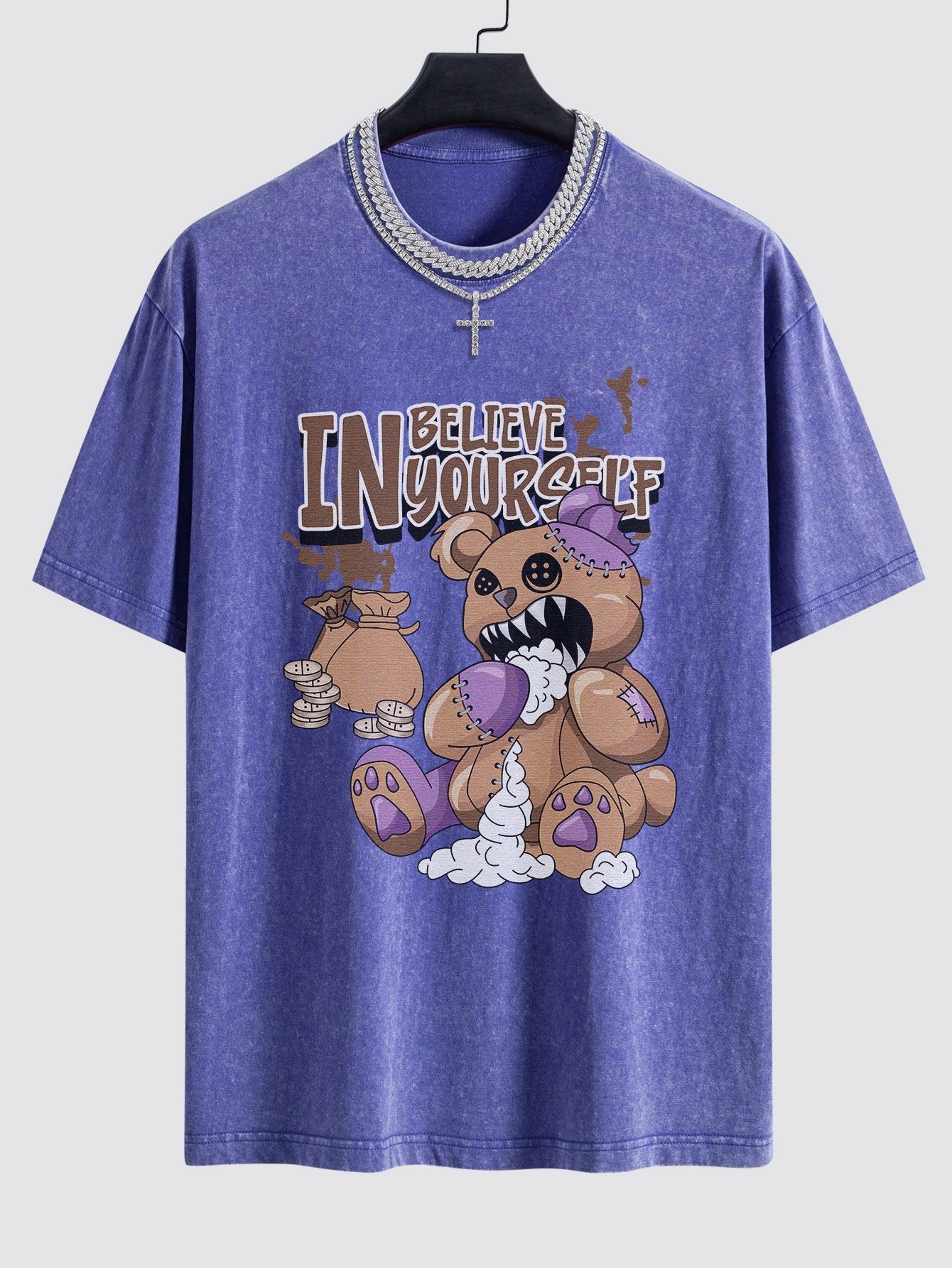 Alfred® | Violent Bear Slogan Print Washed Drop Shoulder Oversize T-Shirt