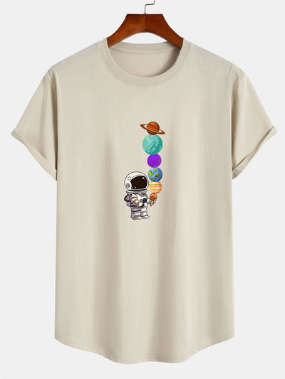 Antolín® | Planet Astronaut Print Cotton Arc Hem T-Shirt